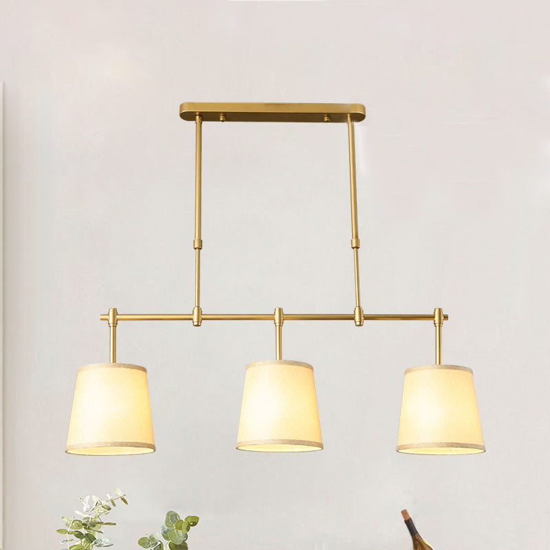Contemporain Scandinave Longue Colonne Ronde Tissu Fer Lustre à 3 Lumières Pour Salon 