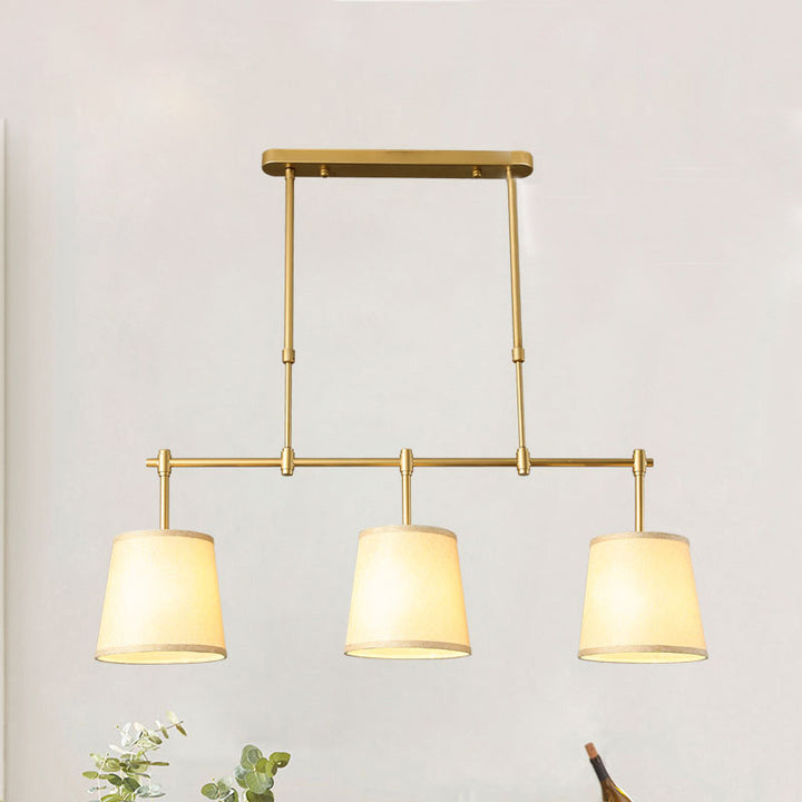 Contemporain Scandinave Longue Colonne Ronde Tissu Fer Lustre à 3 Lumières Pour Salon 