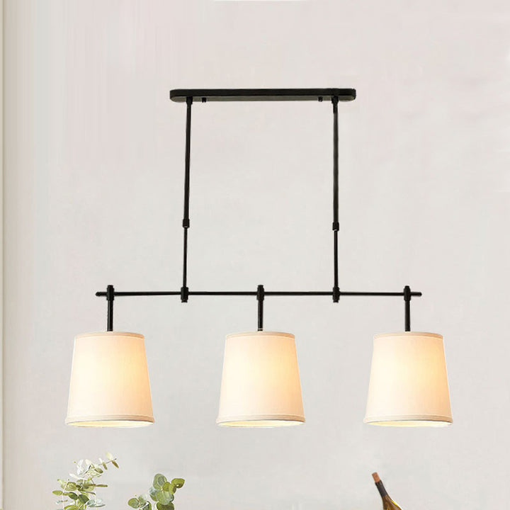 Contemporain Scandinave Longue Colonne Ronde Tissu Fer Lustre à 3 Lumières Pour Salon 