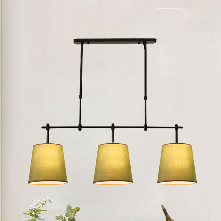 Contemporain Scandinave Longue Colonne Ronde Tissu Fer Lustre à 3 Lumières Pour Salon 