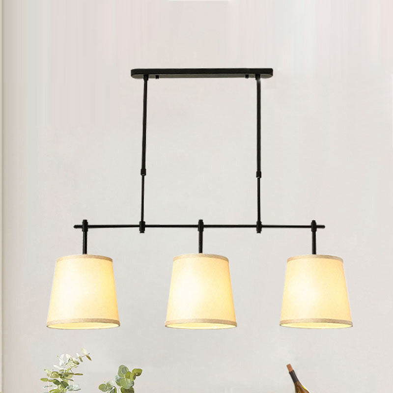 Contemporain Scandinave Longue Colonne Ronde Tissu Fer Lustre à 3 Lumières Pour Salon 
