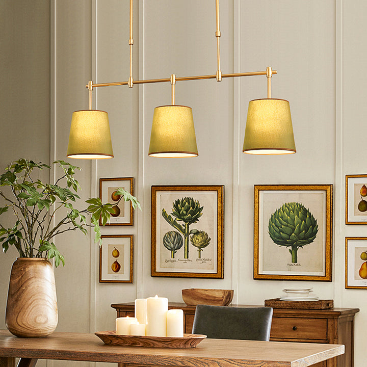 Contemporain Scandinave Longue Colonne Ronde Tissu Fer Lustre à 3 Lumières Pour Salon 