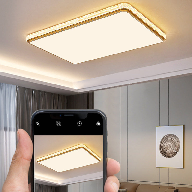 Modern Luxury Square Rectangle Crystal Acrylic Iron LED Flush Mount Ceiling Light For Living Room