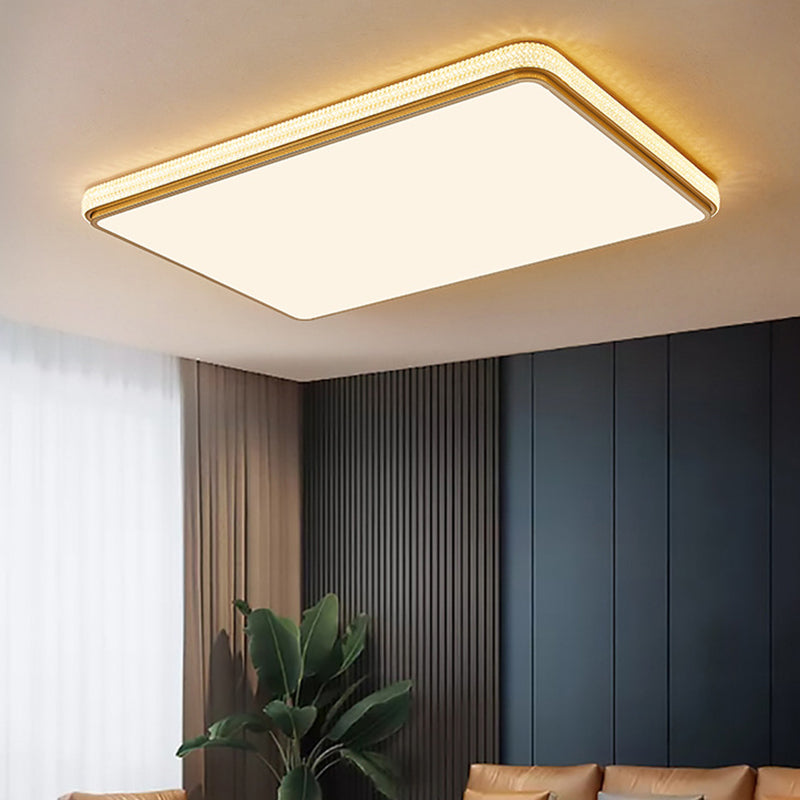 Modern Luxury Square Rectangle Crystal Acrylic Iron LED Flush Mount Ceiling Light For Living Room
