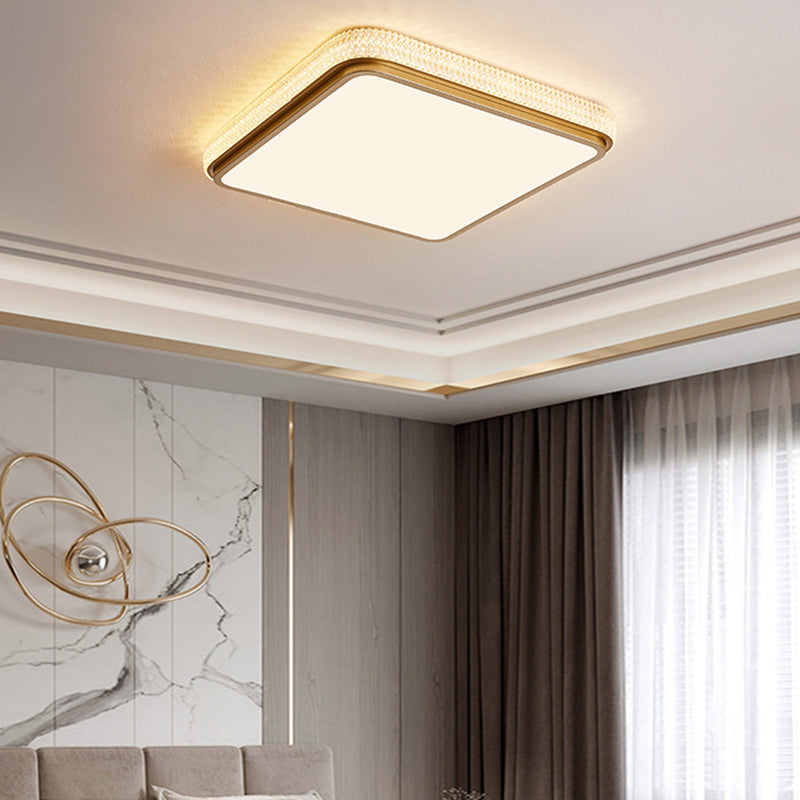 Modern Luxury Square Rectangle Crystal Acrylic Iron LED Flush Mount Ceiling Light For Living Room