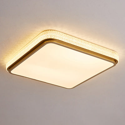 Modern Luxury Square Rectangle Crystal Acrylic Iron LED Flush Mount Ceiling Light For Living Room