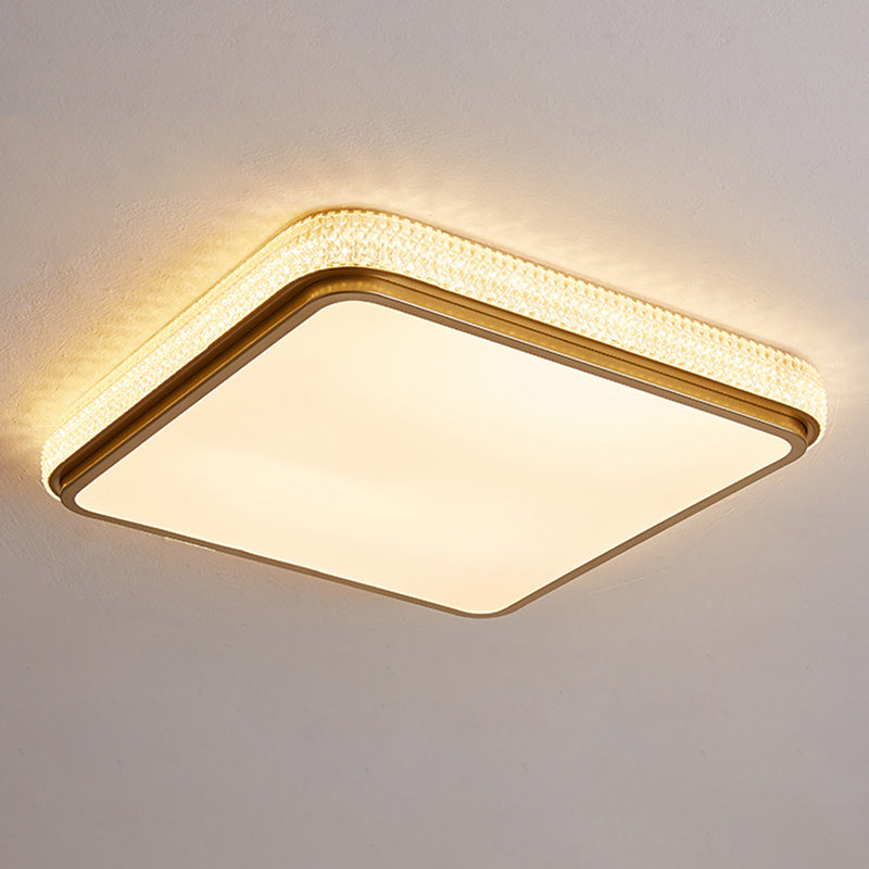 Modern Luxury Square Rectangle Crystal Acrylic Iron LED Flush Mount Ceiling Light For Living Room