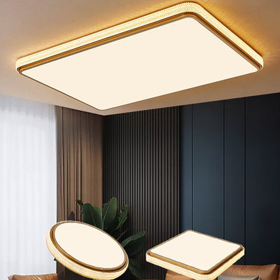 Modern Luxury Square Rectangle Crystal Acrylic Iron LED Flush Mount Ceiling Light For Living Room