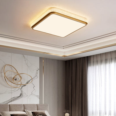 Modern Luxury Square Rectangle Crystal Acrylic Iron LED Flush Mount Ceiling Light For Living Room