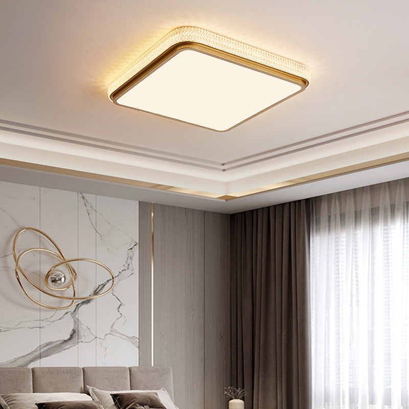 Modern Luxury Square Rectangle Crystal Acrylic Iron LED Flush Mount Ceiling Light For Living Room