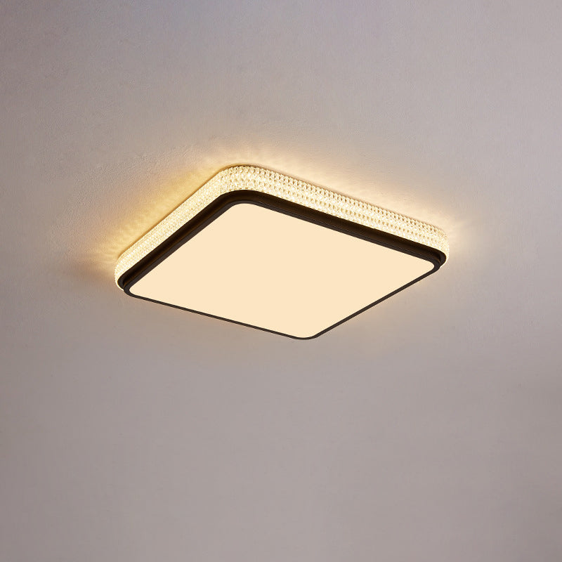 Modern Luxury Square Rectangle Crystal Acrylic Iron LED Flush Mount Ceiling Light For Living Room