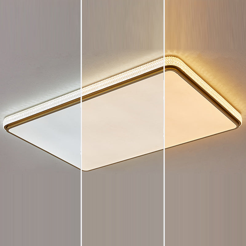 Modern Luxury Square Rectangle Crystal Acrylic Iron LED Flush Mount Ceiling Light For Living Room