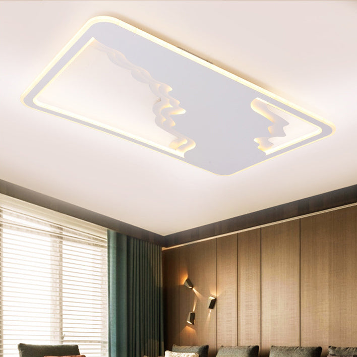 Modern Art Deco Wave Round Square Rectangle Acrylic Iron LED Flush Mount Ceiling Light For Living Room