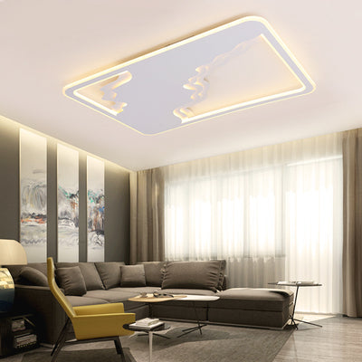 Modern Art Deco Wave Round Square Rectangle Acrylic Iron LED Flush Mount Ceiling Light For Living Room