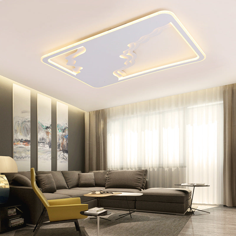 Modern Art Deco Wave Round Square Rectangle Acrylic Iron LED Flush Mount Ceiling Light For Living Room