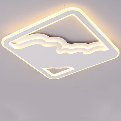 Modern Art Deco Wave Round Square Rectangle Acrylic Iron LED Flush Mount Ceiling Light For Living Room
