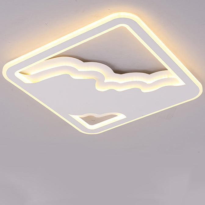 Modern Art Deco Wave Round Square Rectangle Acrylic Iron LED Flush Mount Ceiling Light For Living Room