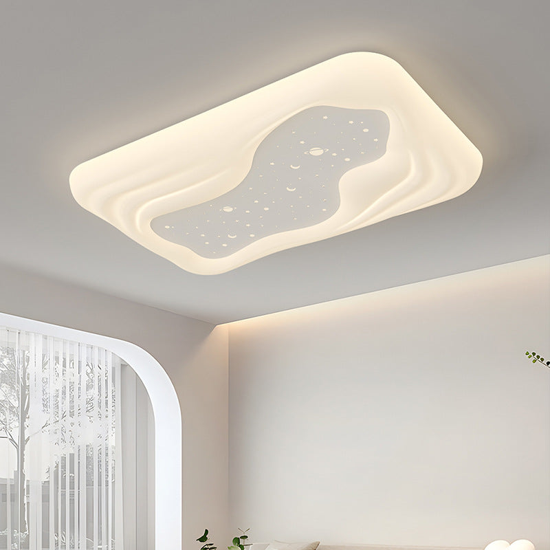 Modern Minimalist Cream Rectangle Round Square Star PE Iron LED Flush Mount Ceiling Light For Living Room
