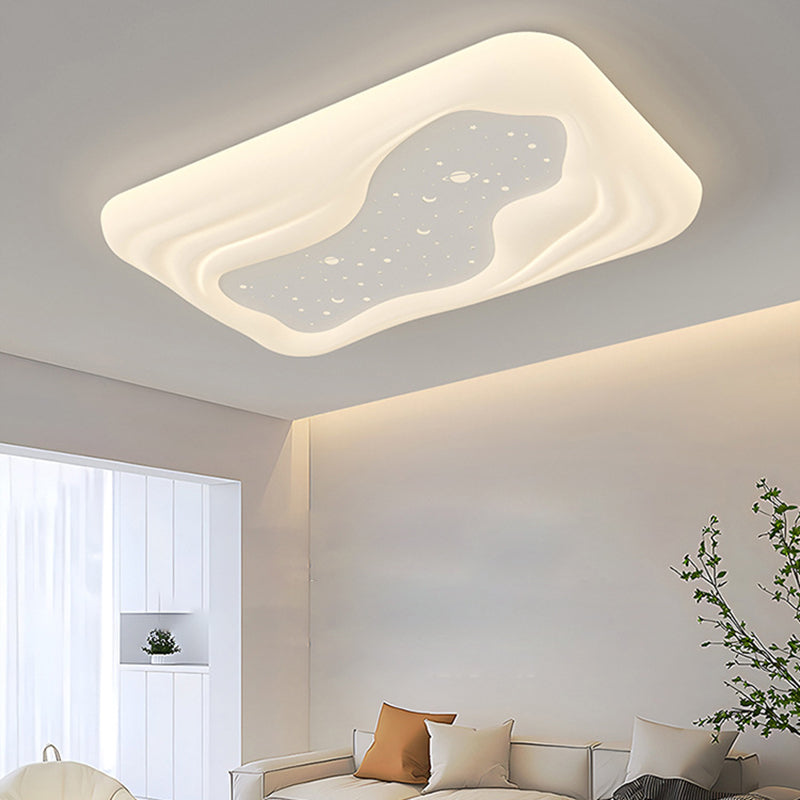 Modern Minimalist Cream Rectangle Round Square Star PE Iron LED Flush Mount Ceiling Light For Living Room
