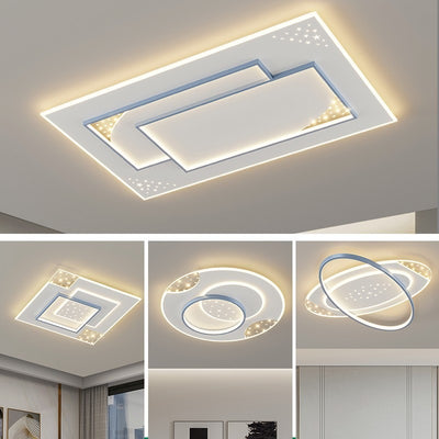 Modern Minimalist Oval Round Square Rectangle Acrylic Iron LED Flush Mount Ceiling Light For Living Room