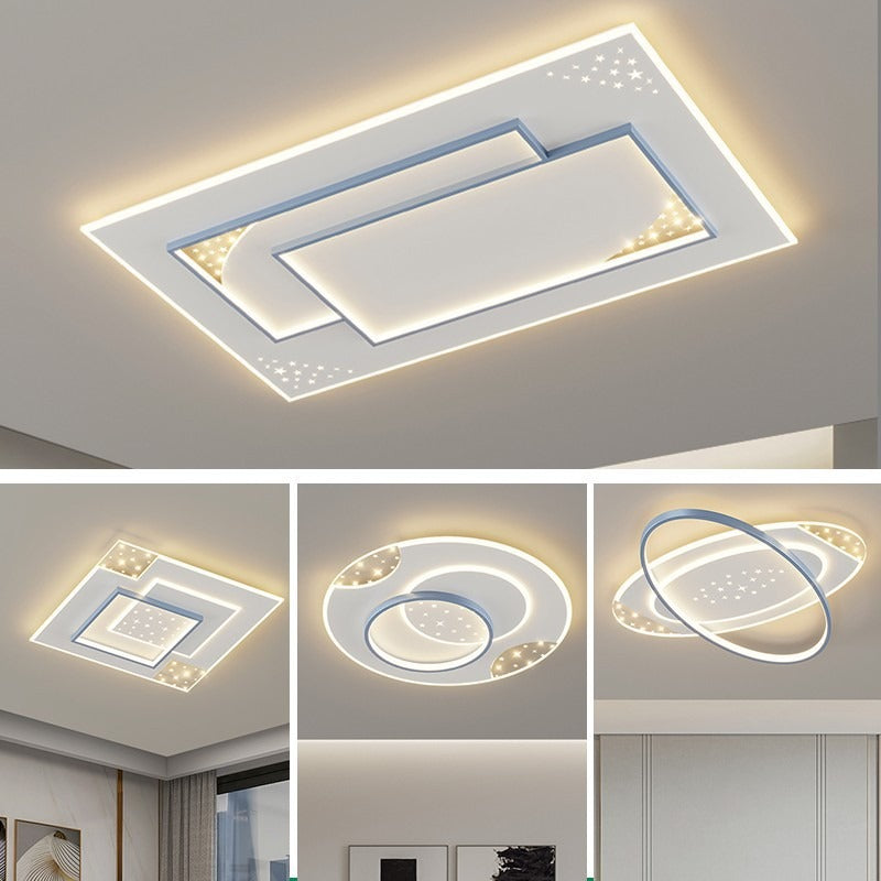 Modern Minimalist Oval Round Square Rectangle Acrylic Iron LED Flush Mount Ceiling Light For Living Room