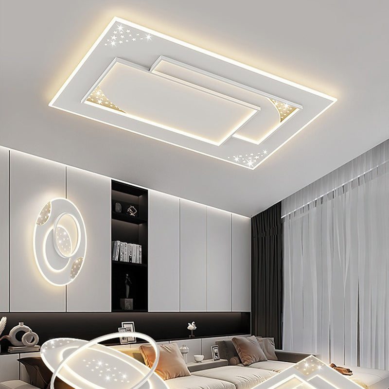 Modern Minimalist Oval Round Square Rectangle Acrylic Iron LED Flush Mount Ceiling Light For Living Room