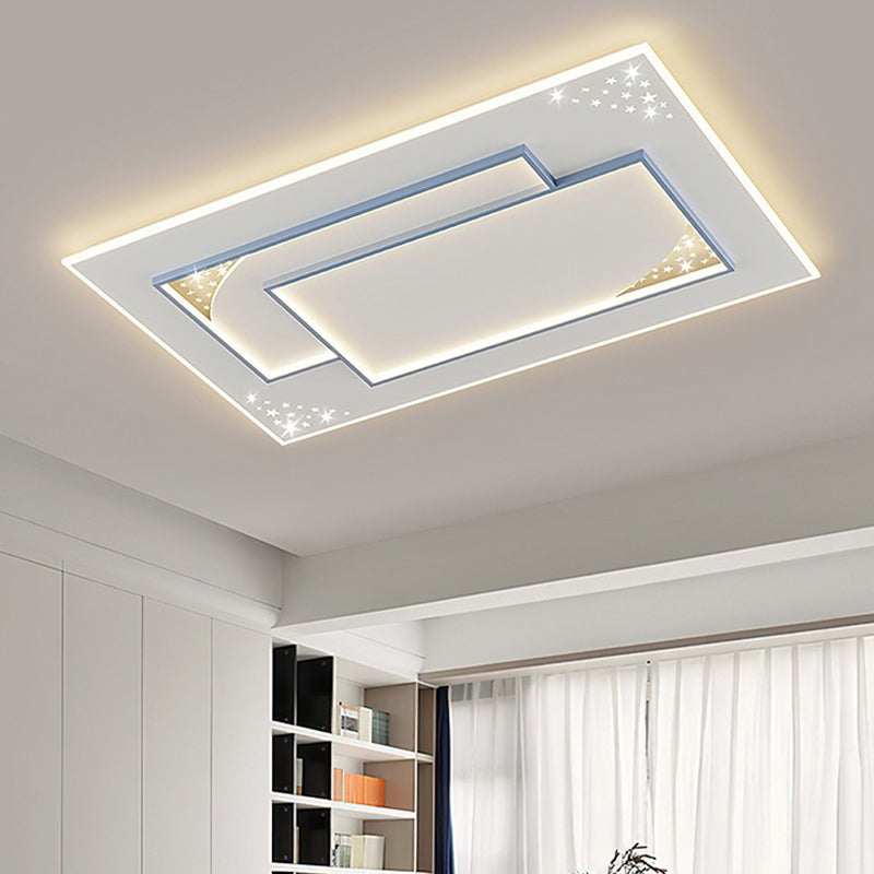 Modern Minimalist Oval Round Square Rectangle Acrylic Iron LED Flush Mount Ceiling Light For Living Room