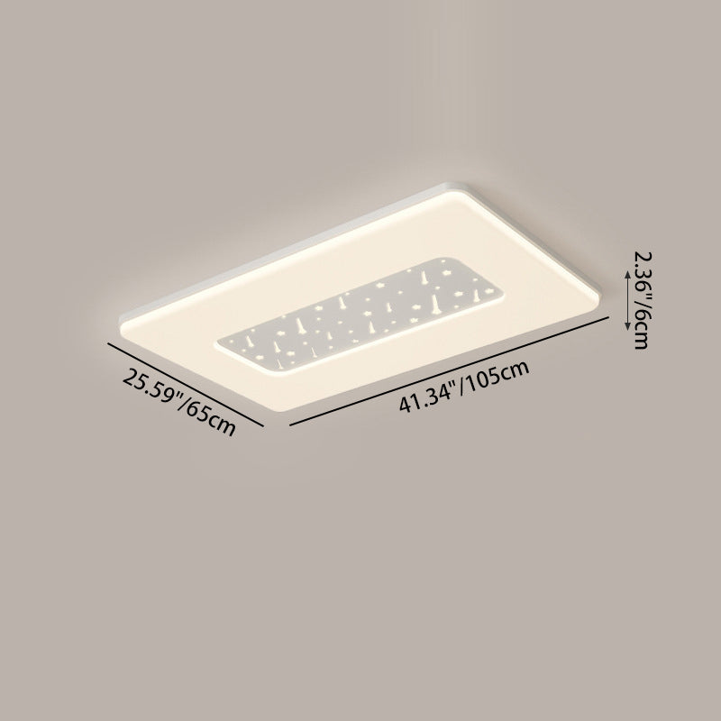 Modern Minimalist Creamy Clouds Round Rectangle Acrylic Iron LED Flush Mount Ceiling Light For Living Room