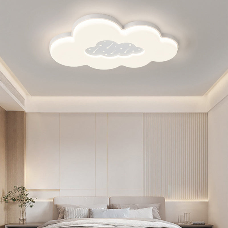 Modern Minimalist Creamy Clouds Round Rectangle Acrylic Iron LED Flush Mount Ceiling Light For Living Room