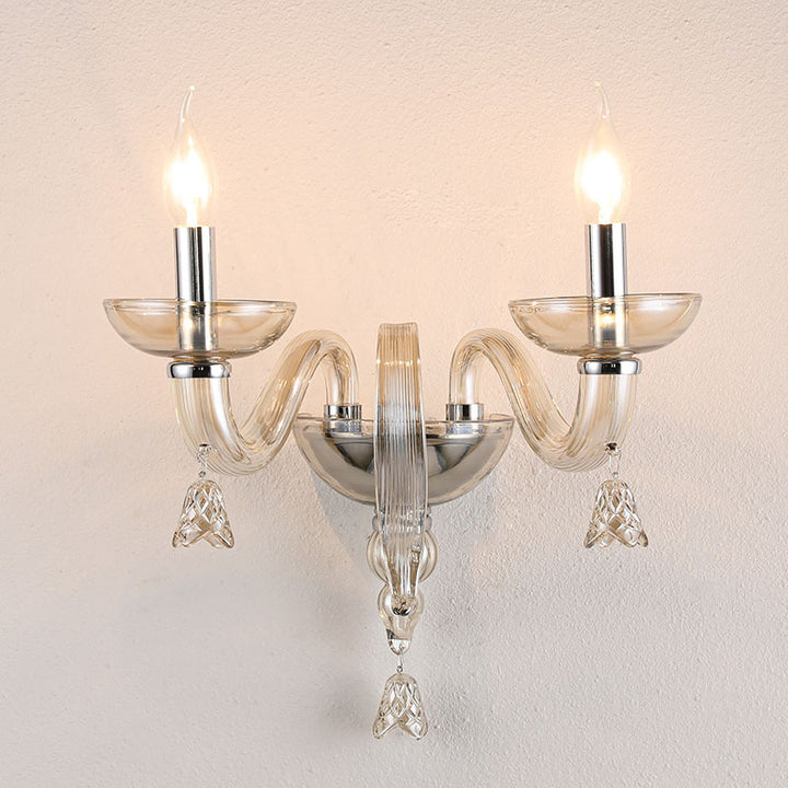 Applique murale contemporaine scandinave à feuille incurvée en verre cristal 1/2 lumière pour chambre à coucher 