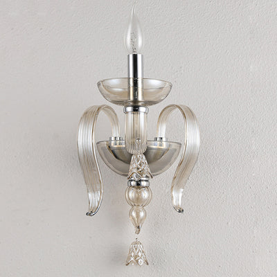 Contemporary Scandinavian Curved Leaf Round Glass Crystal Hardware 1/2 Light Wall Sconce Lamp For Bedroom