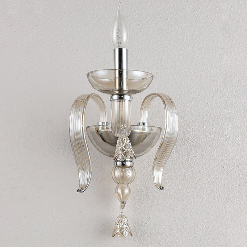 Contemporary Scandinavian Curved Leaf Round Glass Crystal Hardware 1/2 Light Wall Sconce Lamp For Bedroom