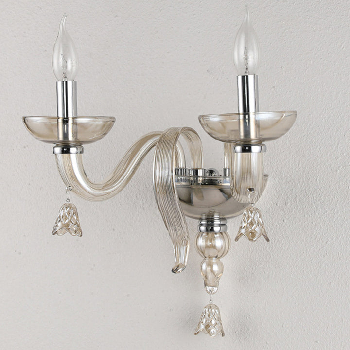 Applique murale contemporaine scandinave à feuille incurvée en verre cristal 1/2 lumière pour chambre à coucher 