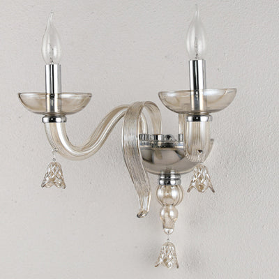 Contemporary Scandinavian Curved Leaf Round Glass Crystal Hardware 1/2 Light Wall Sconce Lamp For Bedroom