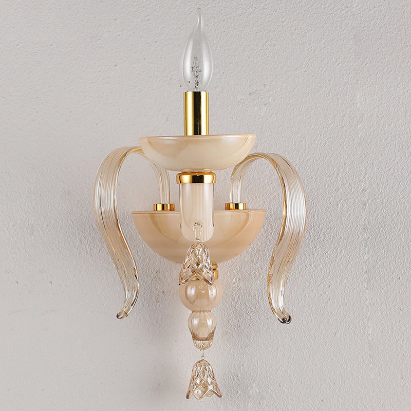 Contemporary Scandinavian Curved Leaf Round Glass Crystal Hardware 1/2 Light Wall Sconce Lamp For Bedroom