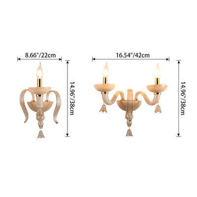 Contemporary Scandinavian Curved Leaf Round Glass Crystal Hardware 1/2 Light Wall Sconce Lamp For Bedroom