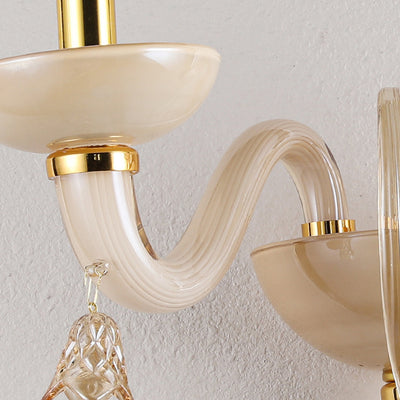Contemporary Scandinavian Curved Leaf Round Glass Crystal Hardware 1/2 Light Wall Sconce Lamp For Bedroom