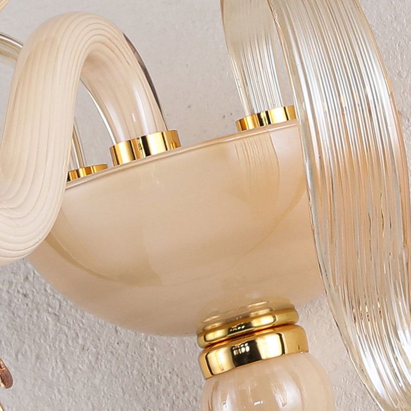 Contemporary Scandinavian Curved Leaf Round Glass Crystal Hardware 1/2 Light Wall Sconce Lamp For Bedroom
