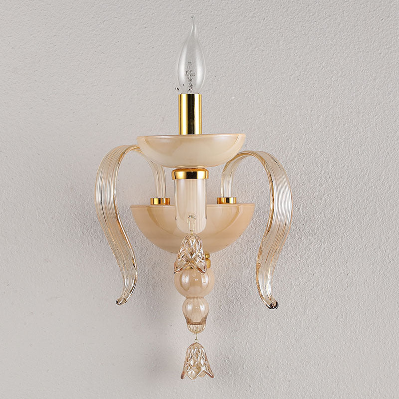 Contemporary Scandinavian Curved Leaf Round Glass Crystal Hardware 1/2 Light Wall Sconce Lamp For Bedroom