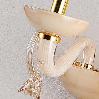 Contemporary Scandinavian Curved Leaf Round Glass Crystal Hardware 1/2 Light Wall Sconce Lamp For Bedroom