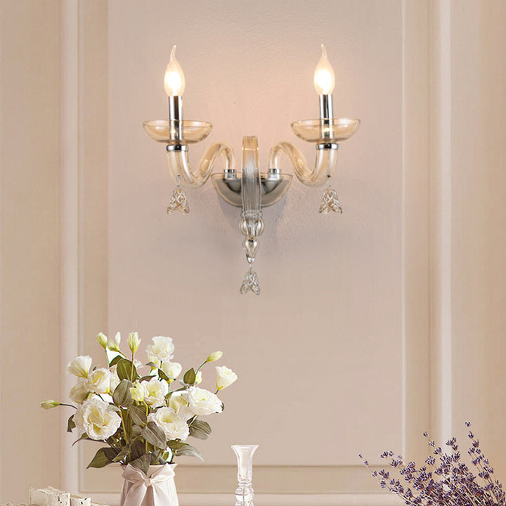 Applique murale contemporaine scandinave à feuille incurvée en verre cristal 1/2 lumière pour chambre à coucher 