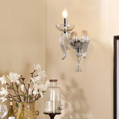 Contemporary Scandinavian Curved Leaf Round Glass Crystal Hardware 1/2 Light Wall Sconce Lamp For Bedroom