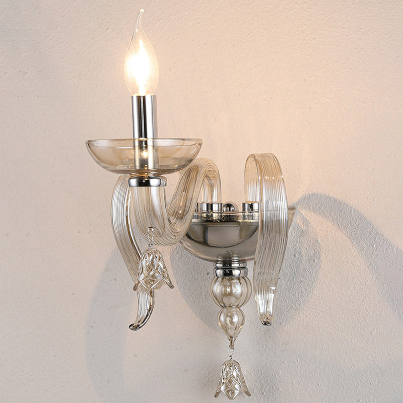 Applique murale contemporaine scandinave à feuille incurvée en verre cristal 1/2 lumière pour chambre à coucher 