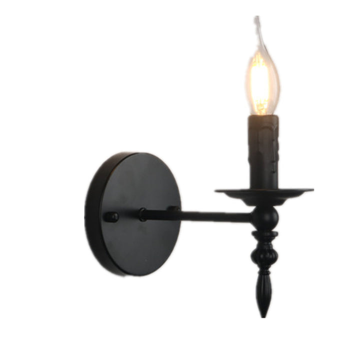 Applique murale en fer à une lumière en forme de bougie ronde vintage traditionnelle en verre pour chambre 