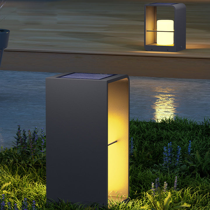 Moderne Minimaliste Rectangle Cylindre Solaire Étanche PE Matériel LED Lumière Extérieure Pour Jardin 