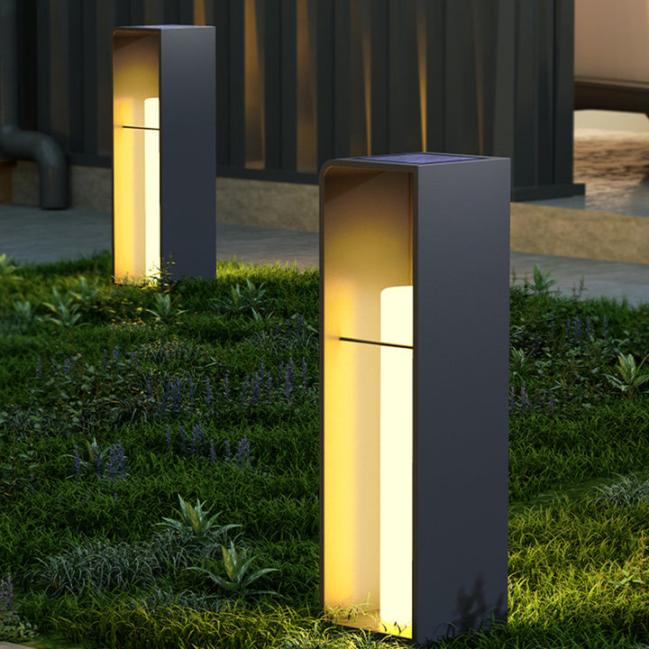 Moderne minimalistische rechteckige Zylinder-Solar-Wasserdichte PE-Hardware-LED-Außenleuchte für den Garten 