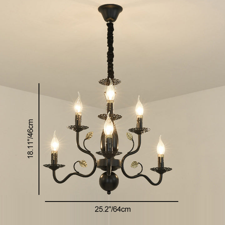 Traditional Vintage Candle Branch Round Double Iron 6/12/16 Light Chandelier For Living Room