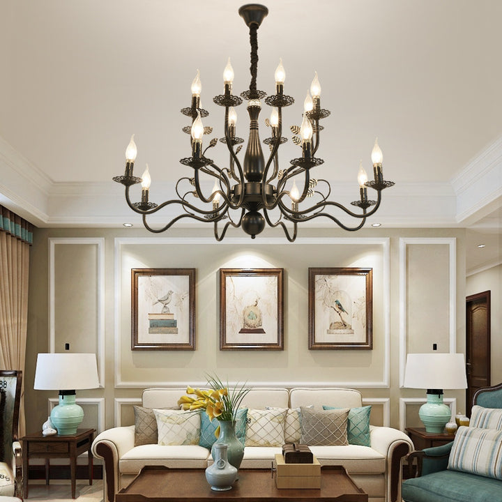 Traditional Vintage Candle Branch Round Double Iron 6/12/16 Light Chandelier For Living Room