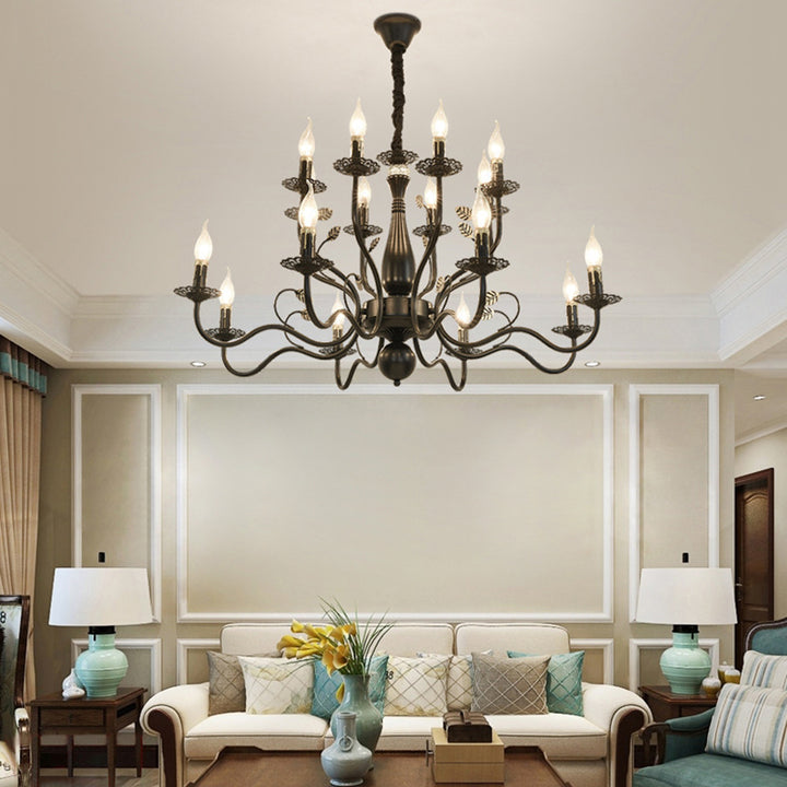 Traditional Vintage Candle Branch Round Double Iron 6/12/16 Light Chandelier For Living Room