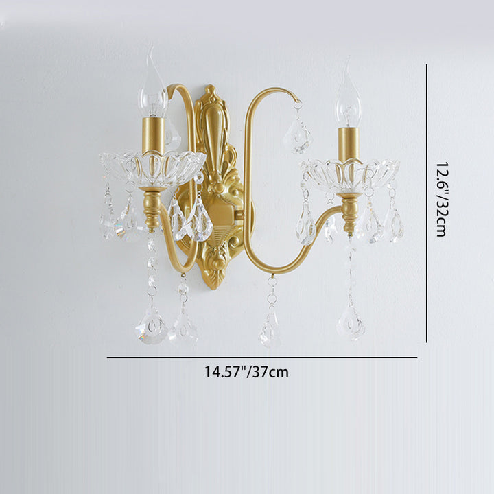 Applique murale à 2 lumières en fer cristal plié bougie pendentif vintage traditionnel pour chambre 